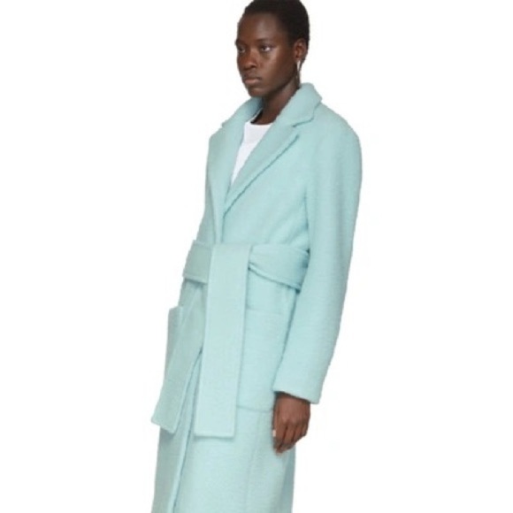 Helmut Lang | Teddy Faux Fur Wool Blend Wrap Knee Length Coat in Foam - Picture 4 of 7